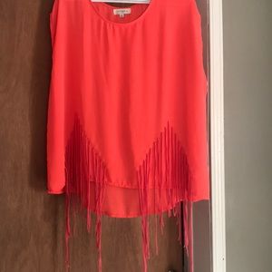 Coral fringe blouse